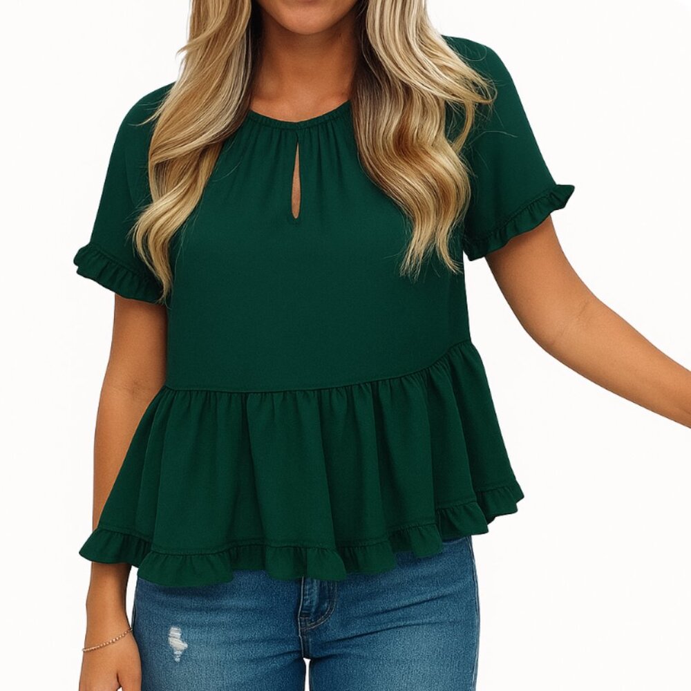 Madewell | Oversized Stanza Ruffle-Hem Top in Smoky Spruce Green | Size XXS*